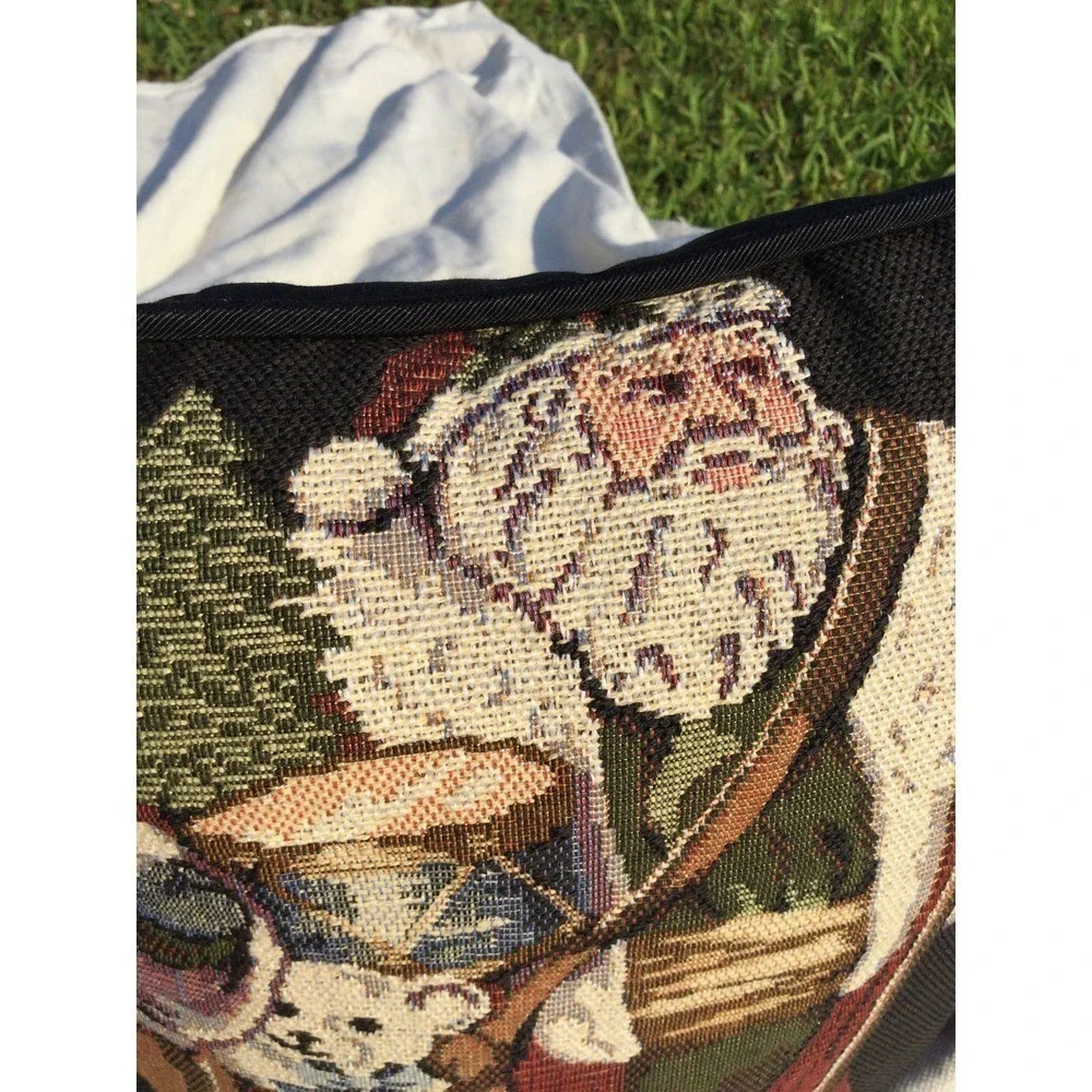 Vintage Santa pillow bear rectangle‎ tapestry Christmas home decor accent sz 12”